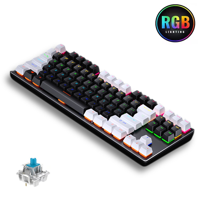 Clavier de jeu mécanique filaire USB, rétro-éclairage rvb, 87 touches, interrupteur bleu, blanc, noir, rose, pour ordinateur portable, PC de bureau