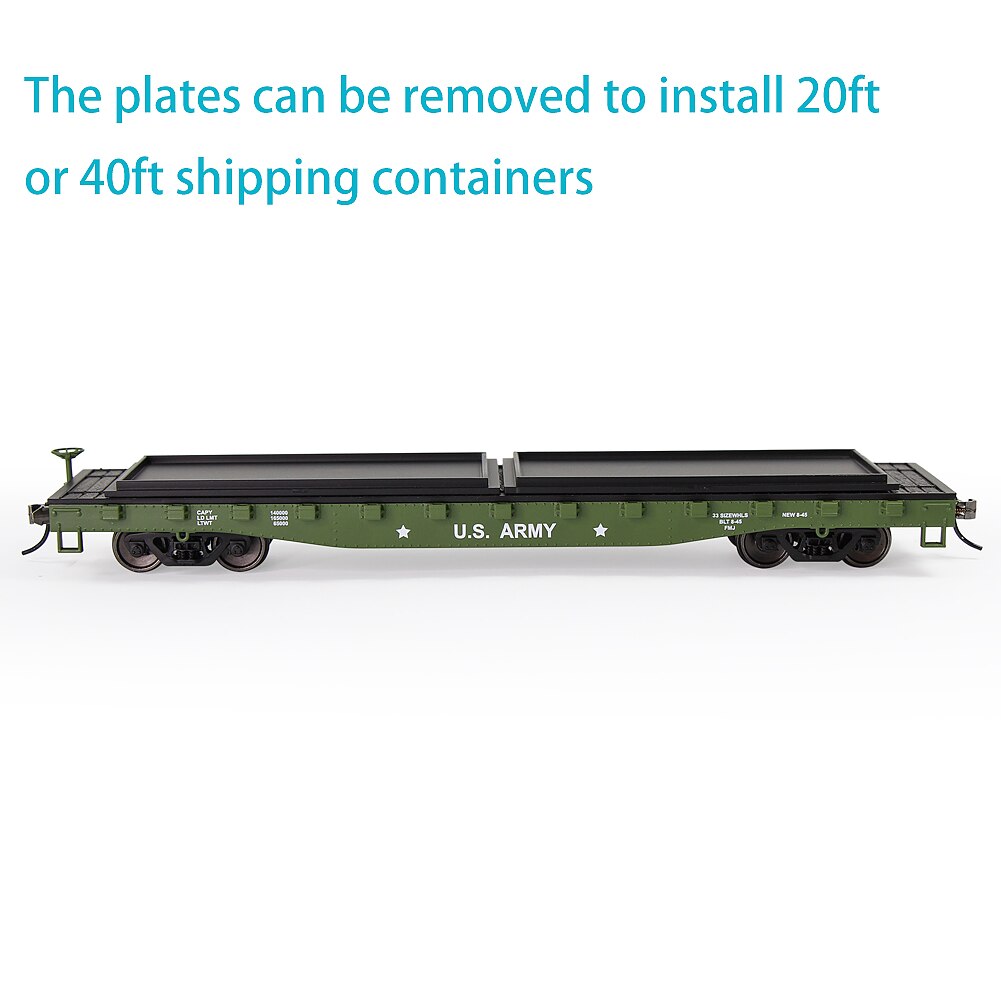 2pcs HO Scale 1:87 52ft Flat Car Flatbed Transporter Carriage C8741 Freight Car Model Railway: US ARMY