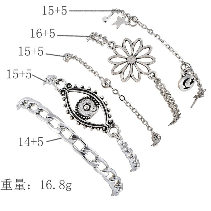 5 teile/los Böhmischen gemischt Silber Farbe Stern Mond Hohl Blume mehrschichtig Armbinde Weiblichen Strand lässig Schmuck Zubehör