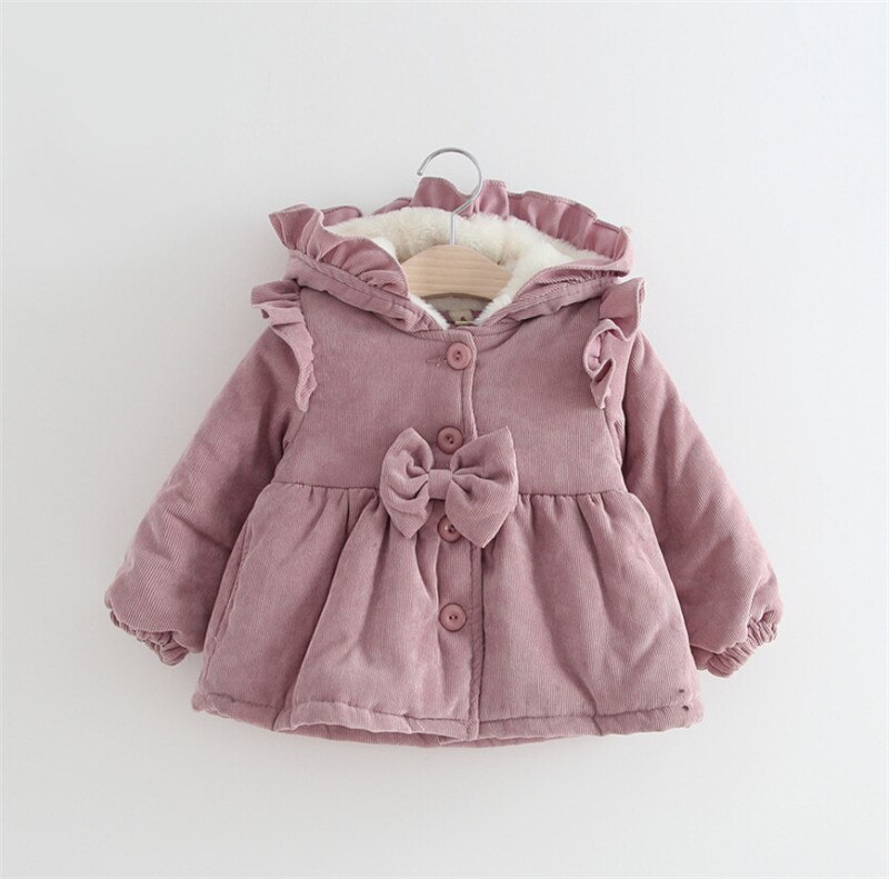 Winter Meisje Corduroy Jas Hooded Baby Meisje Plus Fluwelen Dikke Warme Katoenen Jas Uitloper 6M-3Y