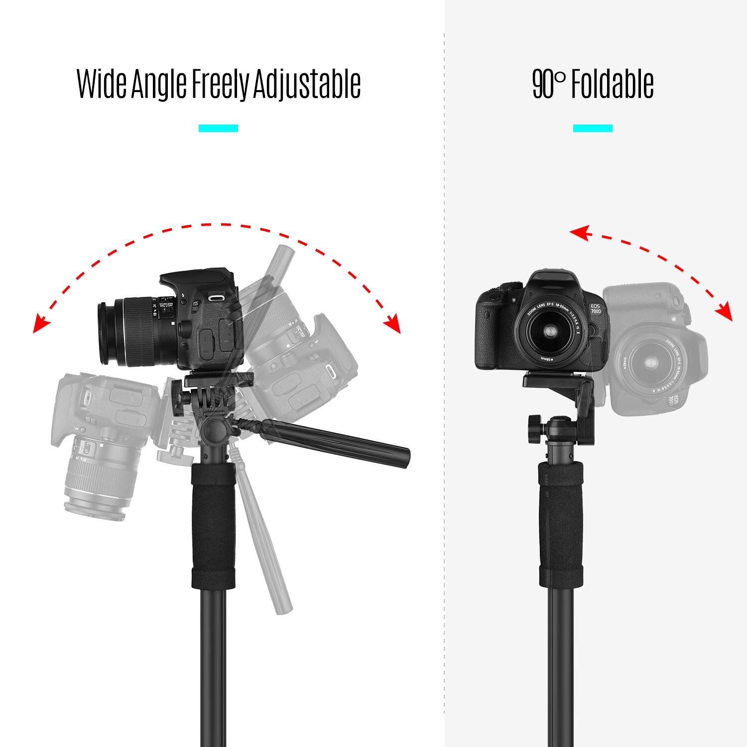 Tragbare Erweiterbar Kamera Einbeinstativ Stock Einbeinstativ Stehen 4-Abschnitt 182cm/71in 360 ° Horizontale 90 ° Faltbare längs Drehbare