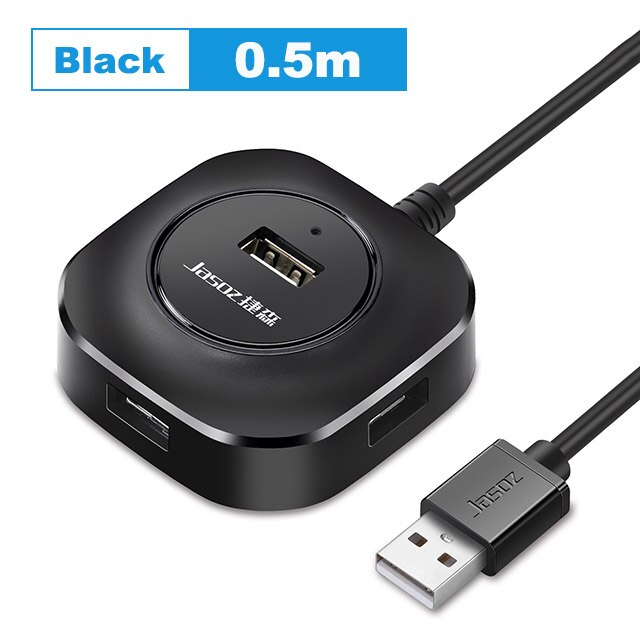 Jasoz USB 2.0 HUB 4-Port Expander Adapter With Micro USB Charge Power Port Multi USB Splitter For Hard Disk PC Mouse Keyboard: Black 0.5m