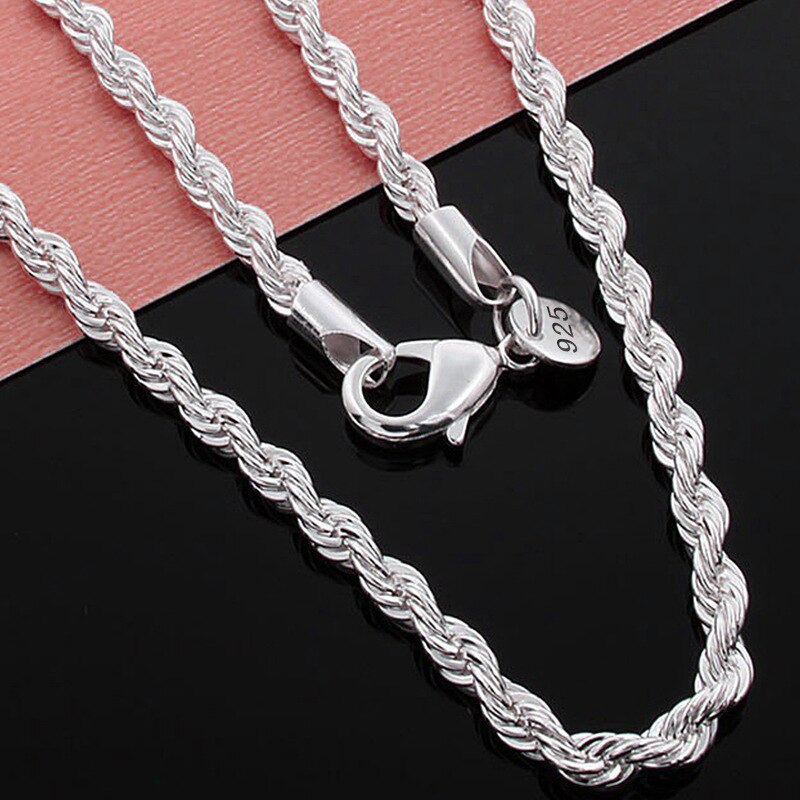 OMHXZJ Persoonlijkheid Mode Unisex Party Huwelijkscadeau Zilveren 4mm Touw Ketting 925 Sterling Zilveren Ketting Ketting NC186