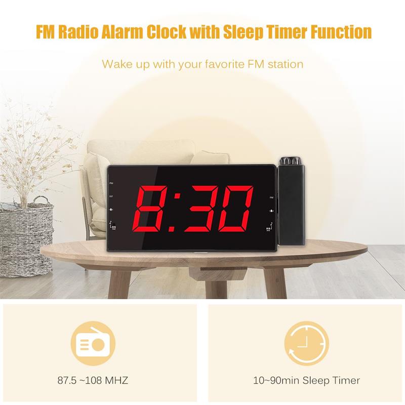 Digital radioprojektor väckarklocka ström tillbaka usb-laddare spegeldisplay tid vakna skrivbord bord led alarmklocka temperatur