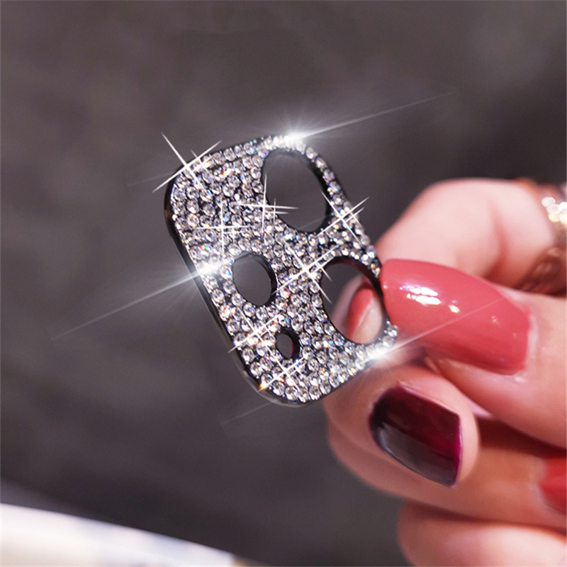 Glänzender Bling-Diamant-Kameraobjektivschutz für iPhone 15 13 12 Mini 11 14 Profi Max, Strass-Glitzer-Metall-Displayschutzfolie