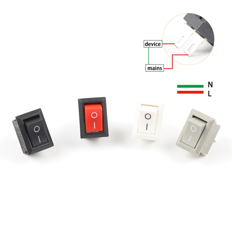 10 Stks/partij 2 Pin 10*15Mm Spst On/Off Mini Boat Rocker Switch 3A 250V Ac KCD11 Snap-In Rocker Schakelaars Zwart Rood Wit Grijs