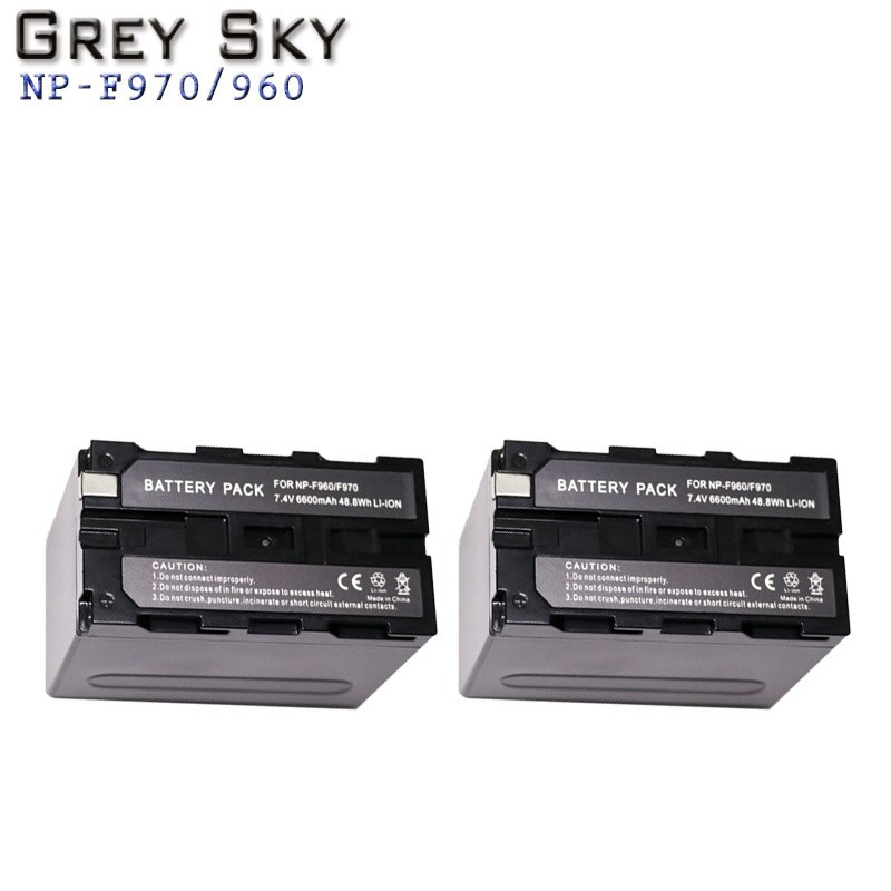 Haute capacité 7.4v 6600mAh NP-F970 NP-F960 NP F970 NP F960 batterie d'appareil photo numérique + chargeur USB pour batterie Sony NP-F960 NP-F970: 2 battery
