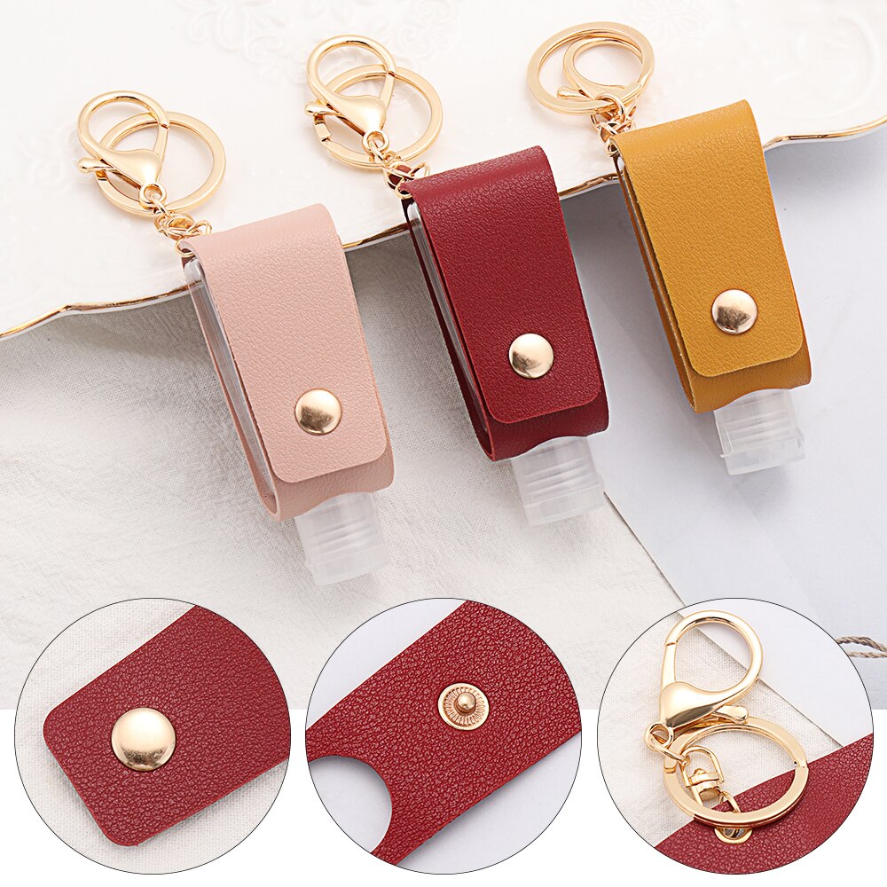 Empty Refillable Bottles Keychain Holder Reusable Lotion Squeeze Tube Soap Containers Leather Pouches Travel Accessories