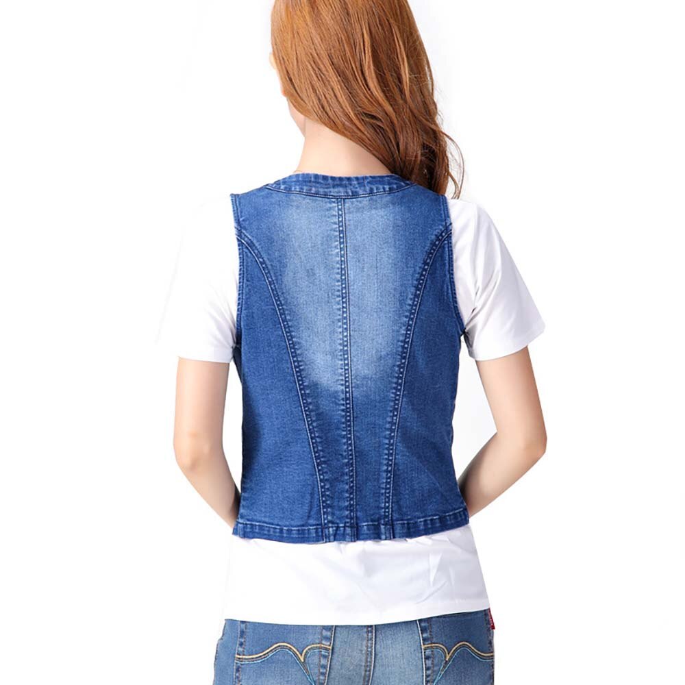 Mode Denim Vest Vrouwen Sleeveness Jeans Jacket Vest Casual Slim Zomer Vesten V-hals Big Size S-5XL (40- 100) KG