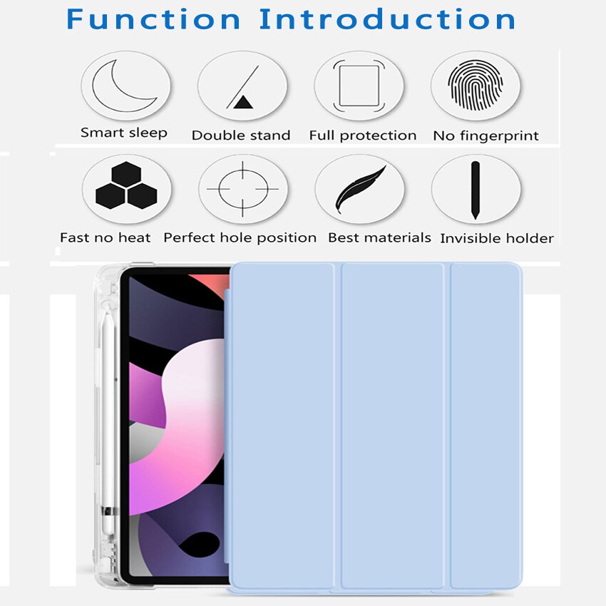 Flip skórzany pokrowiec na iPad Air 4 10.9 2020 przezroczysty futerał na tył z miejscem na długopis do Apple iPad Air 4th Gen stojak na walizkę Funda Capa