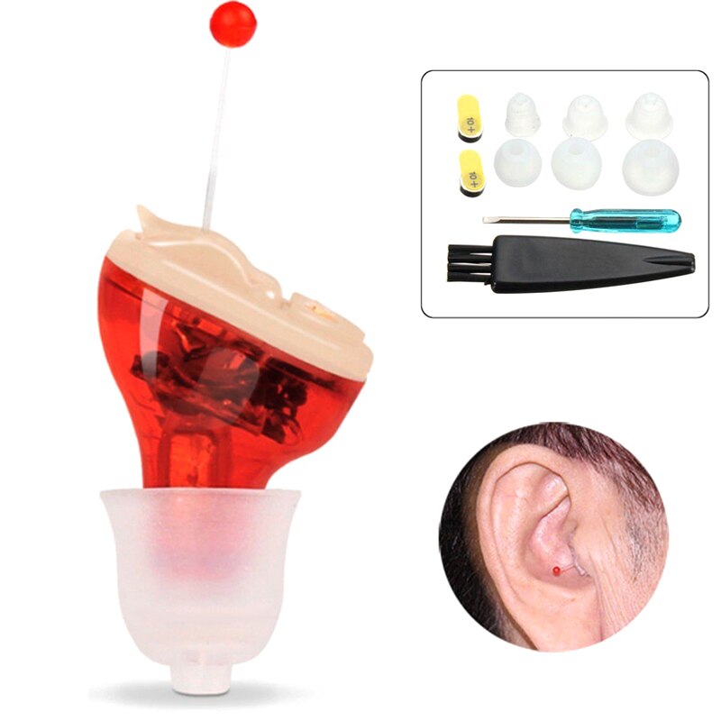 Mini usynligt høreapparat in-ear lydforstærkerforstærker: Rød