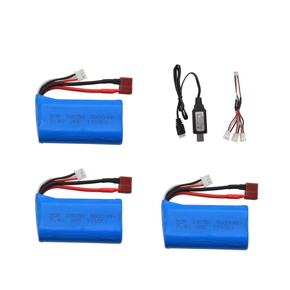Batería lipo de 7,4 V, 3000mAh, 20c, para Q46, Wltoys 10428 /12428/12423, piezas de repuesto para coche RC, 2s, 7,4 v, 18650, batería y cargador para juguete RC: Negro