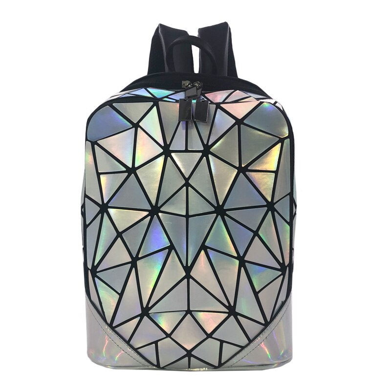 Neue Frauen Rucksack Geometrische Falten Tasche Kleine Studenten Schule Taschen Für Teenager Mädchen Leucht Rucksäcke Hologramm Täglichen Rucksack: bunt