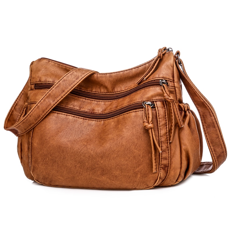 Bolso de hombro Vintage de cuero Pu para mujer, bandolera suave con múltiples bolsillos, de , con solapa