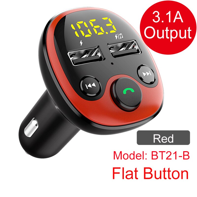 Modulador FM negro con Bluetooth 5,0, Chip QC3.0, Cargador rápido, USB Dual, TF, U Disk, reproductor de música, Kit de manos libres para coche: BT21B-Red
