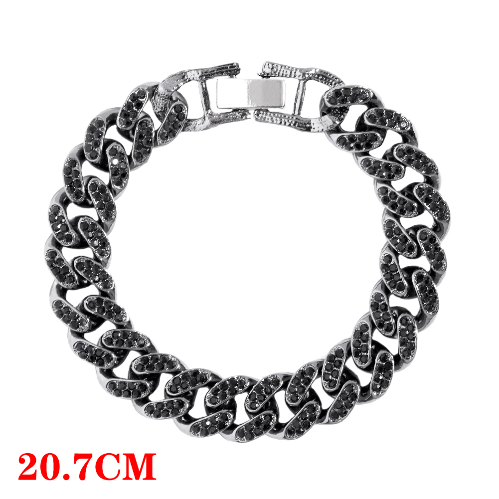 Miami Cuban Bracelets Anklet For Women Bling Full Rhinestone Paved Link Iced Out Hand Chain Jewelry Accessories: C013701BK