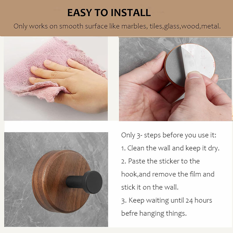 Ganchos para toallas, ganchos adhesivos montados en la pared para colgar batas, colgador de ropa, gancho para dormitorio, cocina, gancho de pared de haya de madera