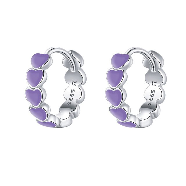 925 plata esterlina Arco Iris Farbe esmalte pendientes con argolla de corazón para las mujeres nuevo aros para los oídos: SCE1052-VT