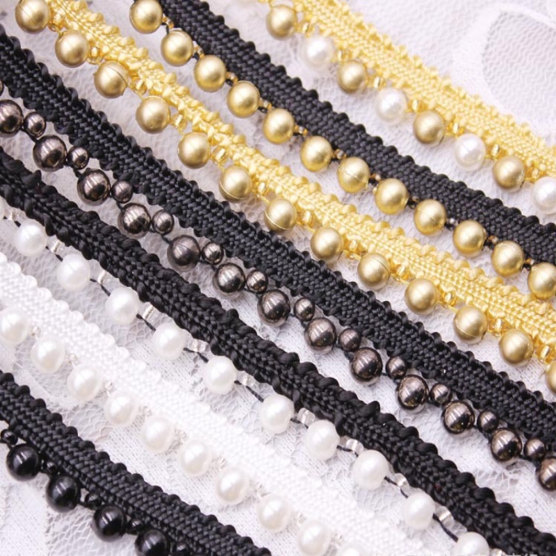 Cinta para ajuste de borde de encaje de perlas de 10 yardas, adornos de encaje trenzado, ribete de cuentas, tela bordada, apliques de costura, manualidades DIY, decoración de ropa