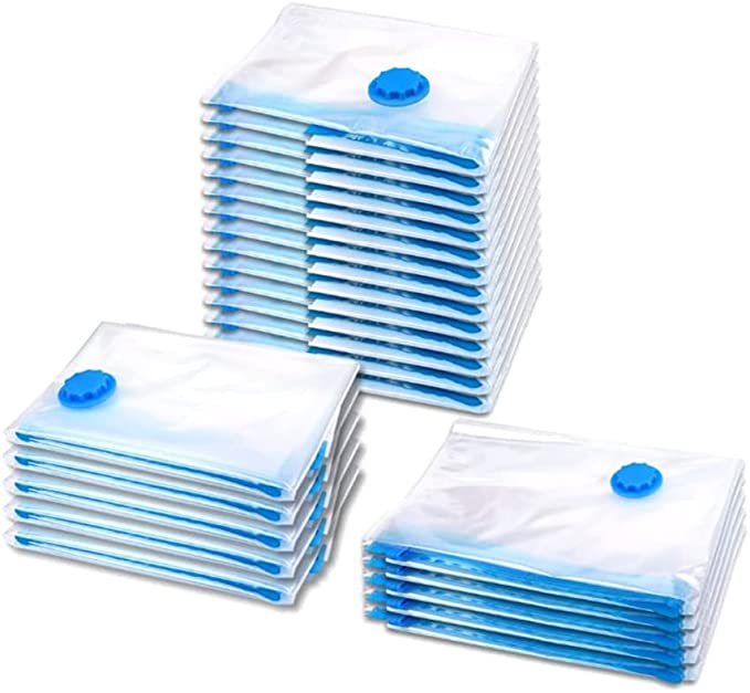 Overdimensjonert vakuumpose til klær med ventil, oppbevaringspose til gjennomsiktig kant, sammenleggbar kompresjonsoppbevaringspose, plassbesparende, forseglet posere: 20cm*30cm / Svart