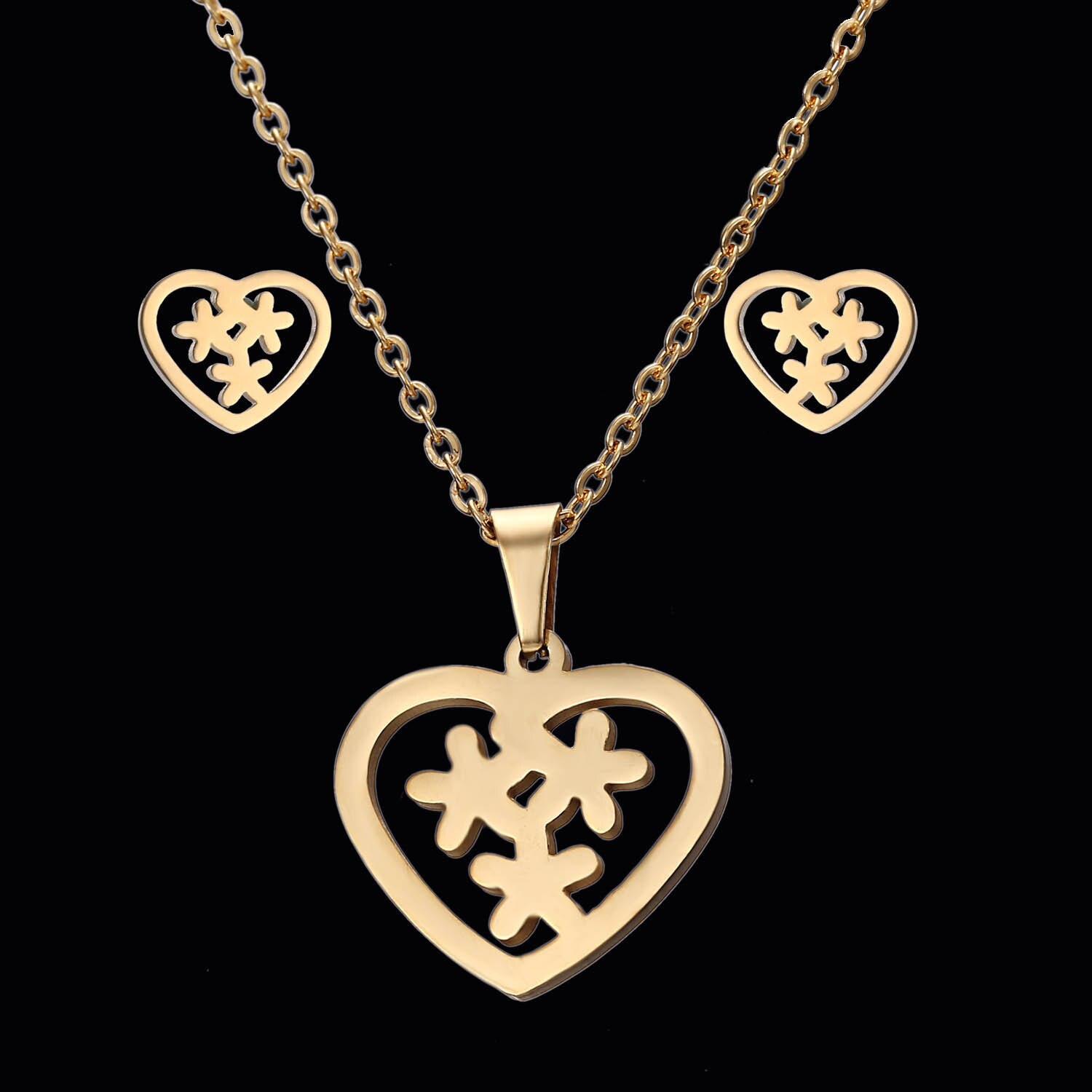Rinhoo Goud Kleur Rvs Sets Voor Vrouwen Hart Kroon Liefde Cross Sterren Maan Ketting Oorbellen Set Bruid Bruiloft Sieraden: Heart