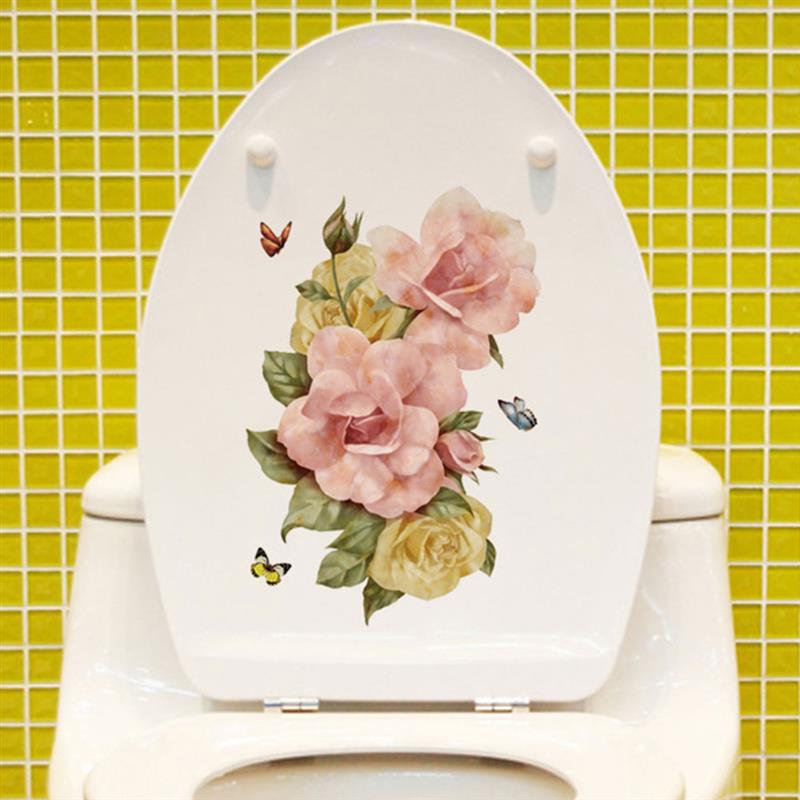 Wc Deksel Sticker Bloem Patroon Vinyl Art Waterdicht Behang Verwijderbare Badkamer Decals WC Toilette Poster: 3