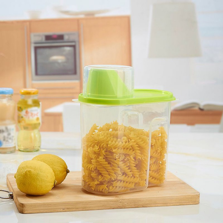 1.9L Transparent Nut Container With Pour Lid Kitchen Cereals Storage Bottle Rice Beans Jar Dried Grains Tank Plastic Food Box: green
