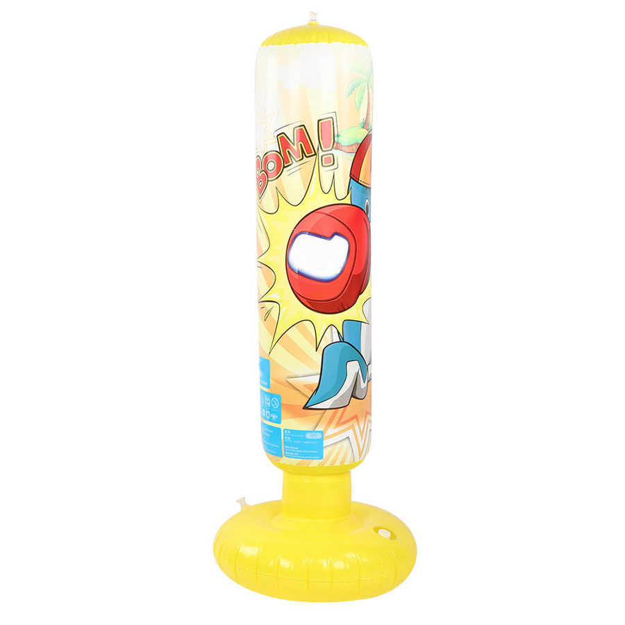 125cm oppblåsbare boksesekk voksne barn boksing slag sparkesandveske pvc oppblåsbare gym barn boksing trening mål: Gul