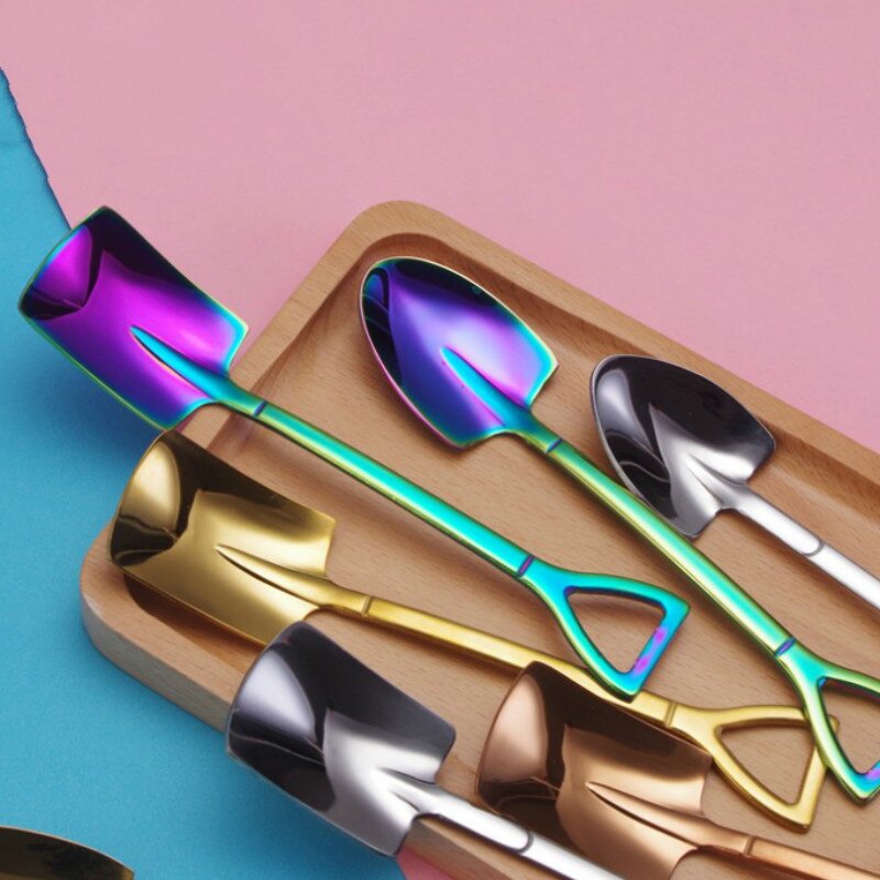 304 Stainless Steel Shovel Spoon Cute Retro Watermelon Artifact Spade Shovel Spoons Dessert Cake Ice Cream Spoon Kitchen Tool
