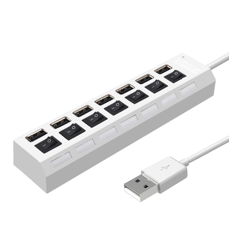 USB Hub 2.0 USB 2.0 Hub Multi USB Splitter Hub Port Hub Adapter 4/7 Port Multiple Expander 2.0 USB Hub with Switch for PC: 7 port white