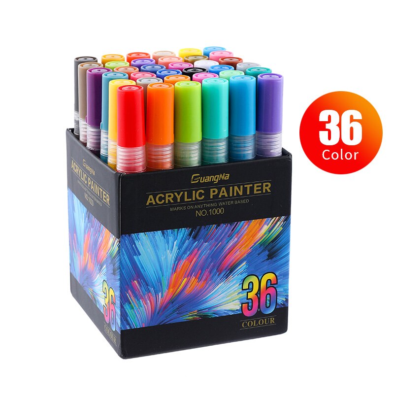 36 farver diy akryl penne mild liner akryl maler markør vandbaseret maling pen markører: 36 farvesæt