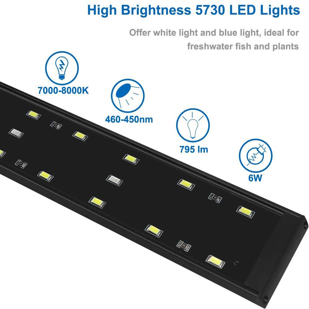 6W High Lumen Clip-on Aquarium LED Lighting Hood Fish Tank Light Lamp with Extendable Brackets for Water Plants Marine Reef LED