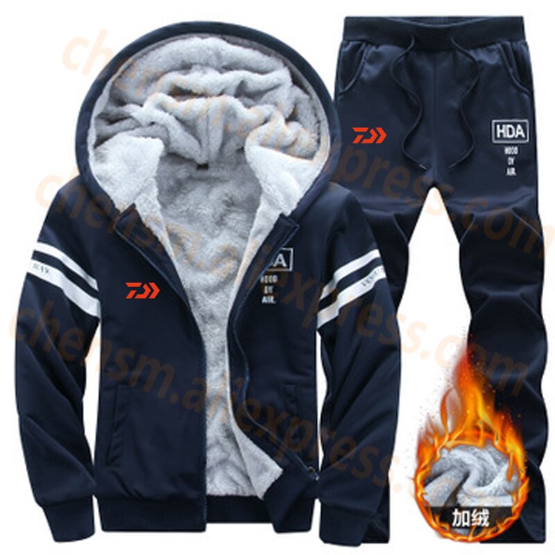 Dawa DAIWA Fleece Fishing Set Clothing Autumn Winter Outdoor Sport Suits Hiking Fishing Shirt And Pants Men Fishing Jacket: XXL / 1
