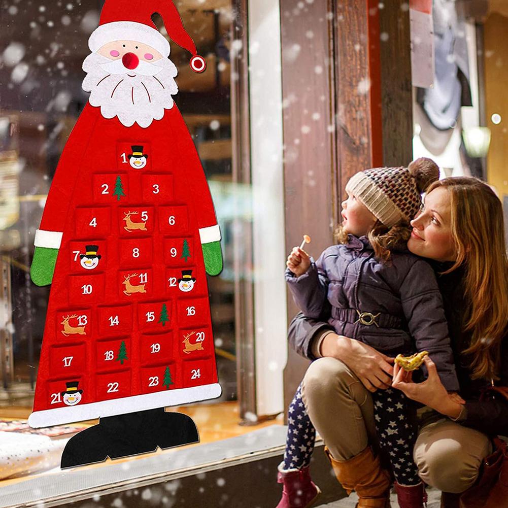 Christmas Advent Calendar With Pockets Felt Fabric Wall Hanging Santa Claus Advent Calendar Exquisite Countdown Decoration