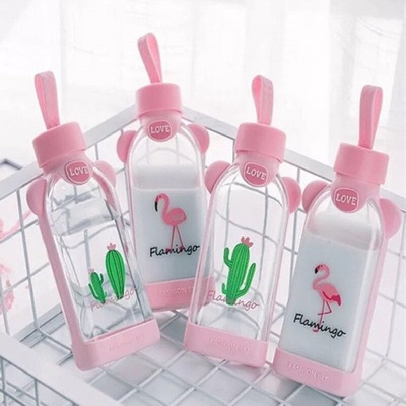 Cartoon Vierkante Waterfles Draagbare Lekvrije Sakura Glas Cup Hittebestendigheid Koppels Mok Voor Vriend Huishoudelijke Drinkware