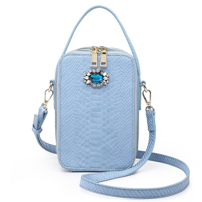 Box Bags Crystal Decoration Python Bag Snake Pattern Women Shoulder Handbag Bags: S-Light blue