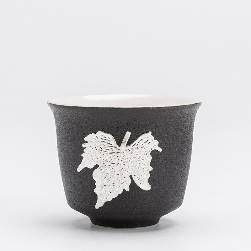 Thé thé maître tasse bol noir Zen thé tasse Boutique à la main incrusté feuille d'étain gros poterie tasse à thé: b