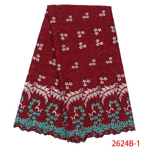 Nigerian Laces Fabrics Swiss Voile Laces In Switzerland Embroidered cotton with stones for wedding KS2624B-1: Picture 1