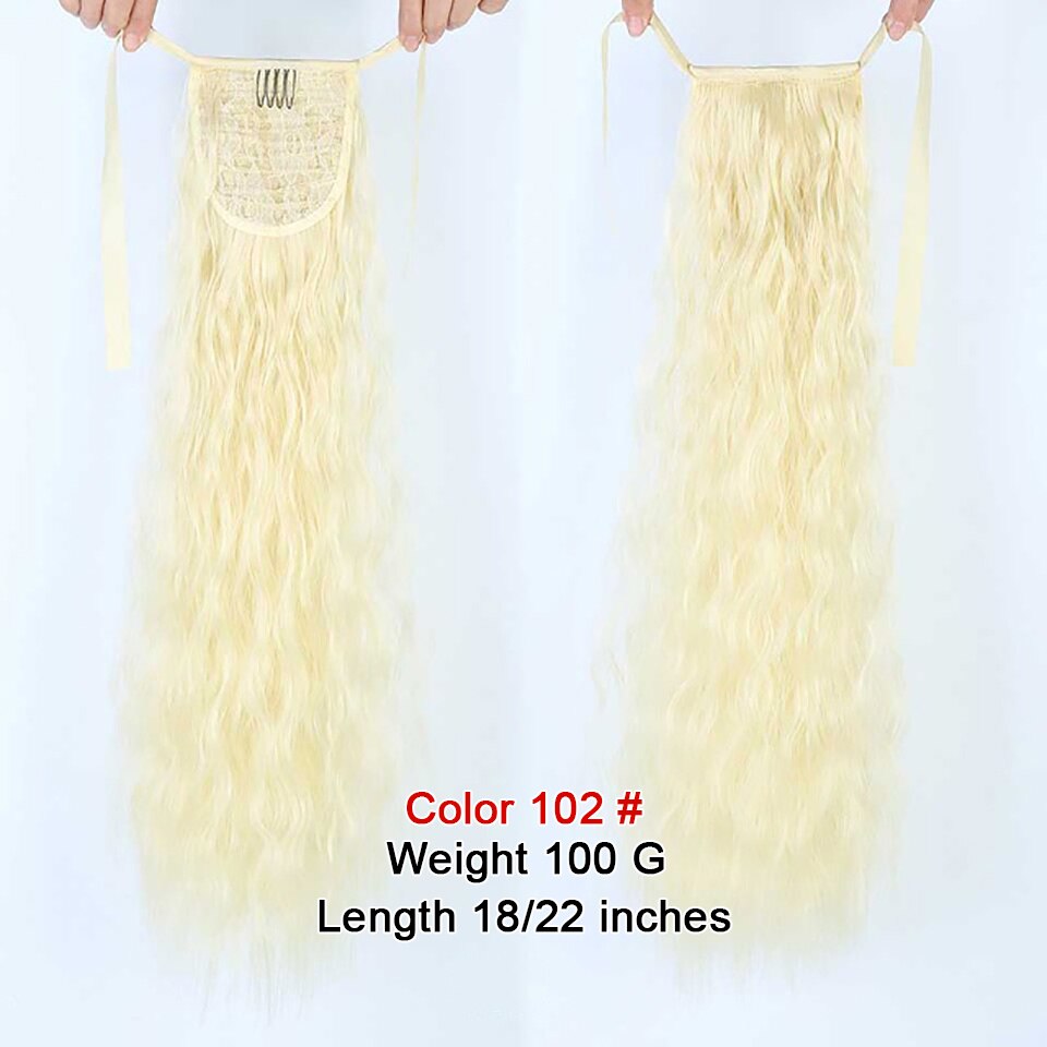 AOOSOO Corn wave long ponytail synthetic wig bag high temperature resistant silk hair extension brown ponytail blond wig: 102 / 22inches
