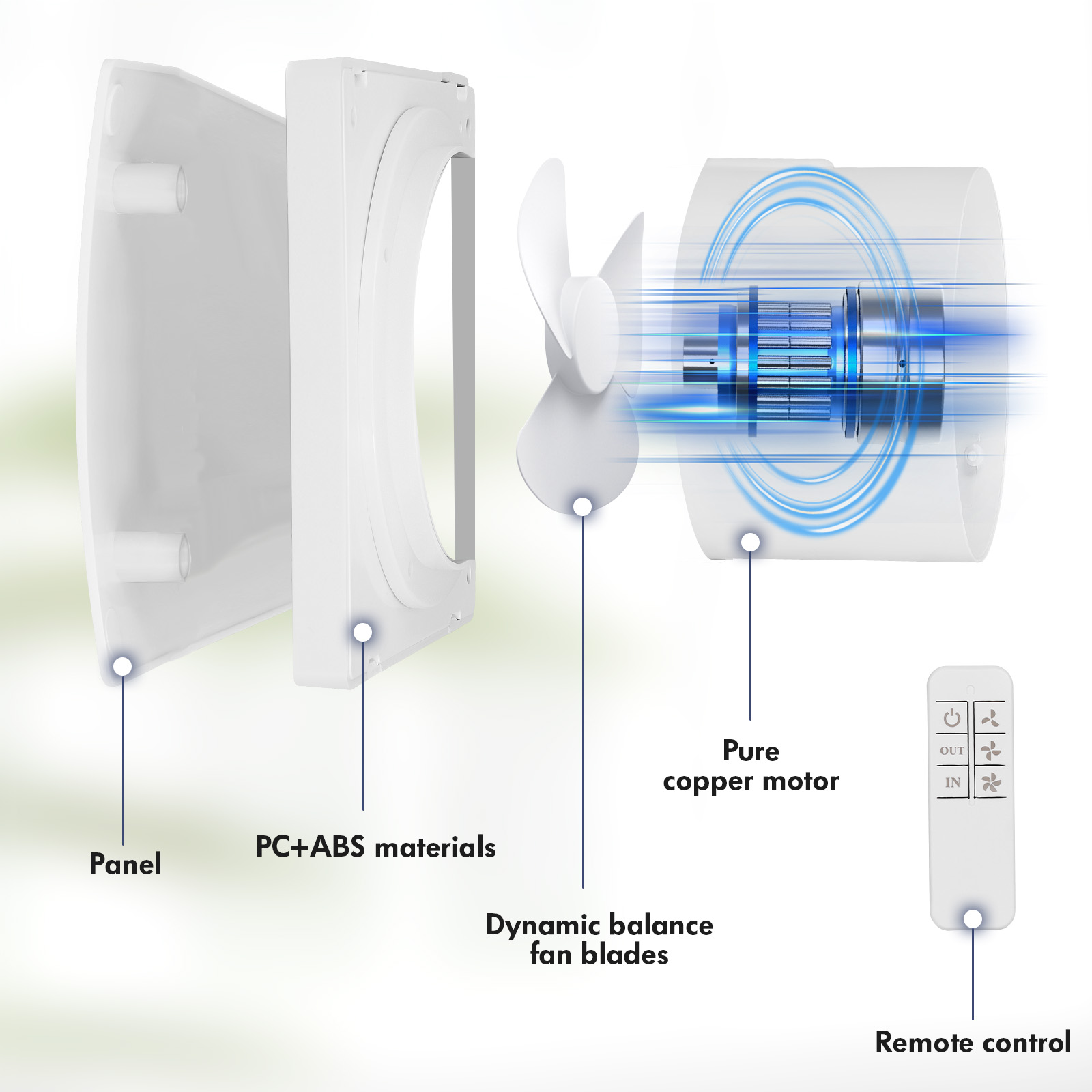 100mm 4" Extractor Fan Bathroom Kitchen Remote Control Two-Way Multifunction Max 5.7W 7 Speeds Silent Timer EU/UK Plug