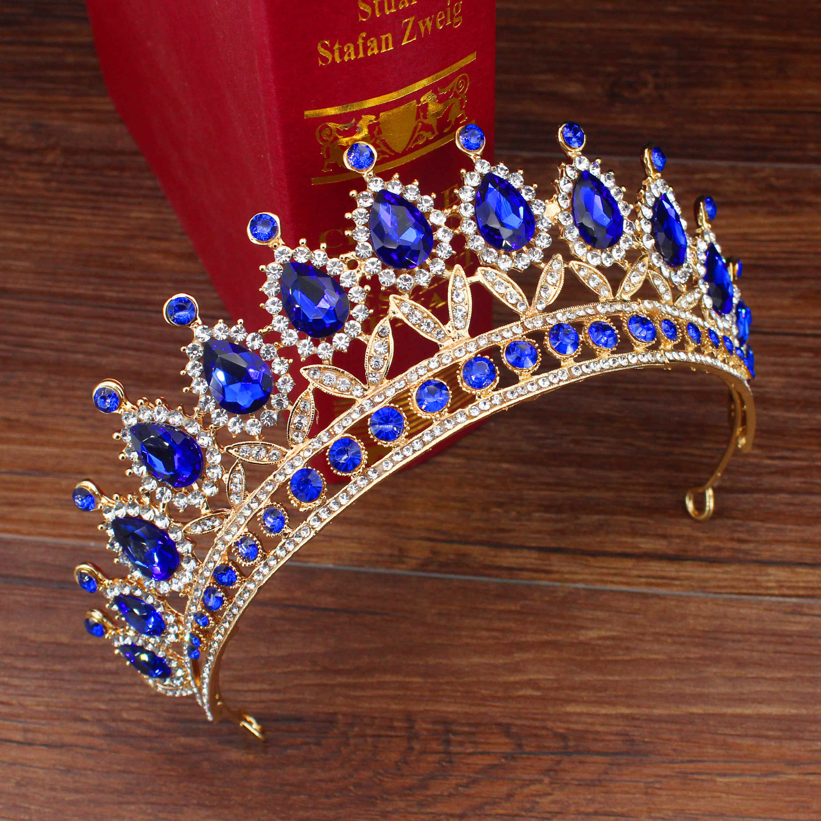 Wedding Bridal Tiara Crown Queen Sposa Oro Rosso di Cristallo Diadem Ornamenti Per Capelli Testa Accessori Dei Monili Delle Donne Pageant Copricapo: Gold 07