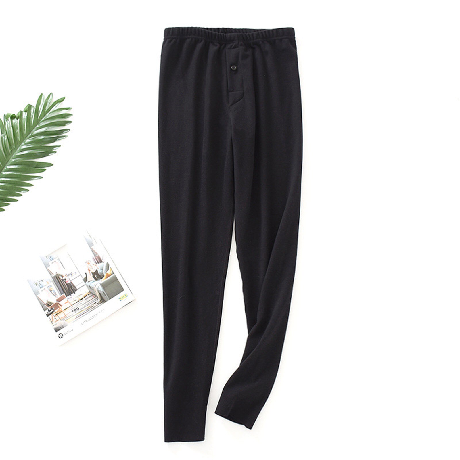 männer Thermische Vlies Gefüttert lässig Plüsch Warmen Innen Tragen Gamaschen Hosen Männer Schlafanzug Nachtwäsche Hosen Hause Hosen Männlichen: Schwarz / 4XL