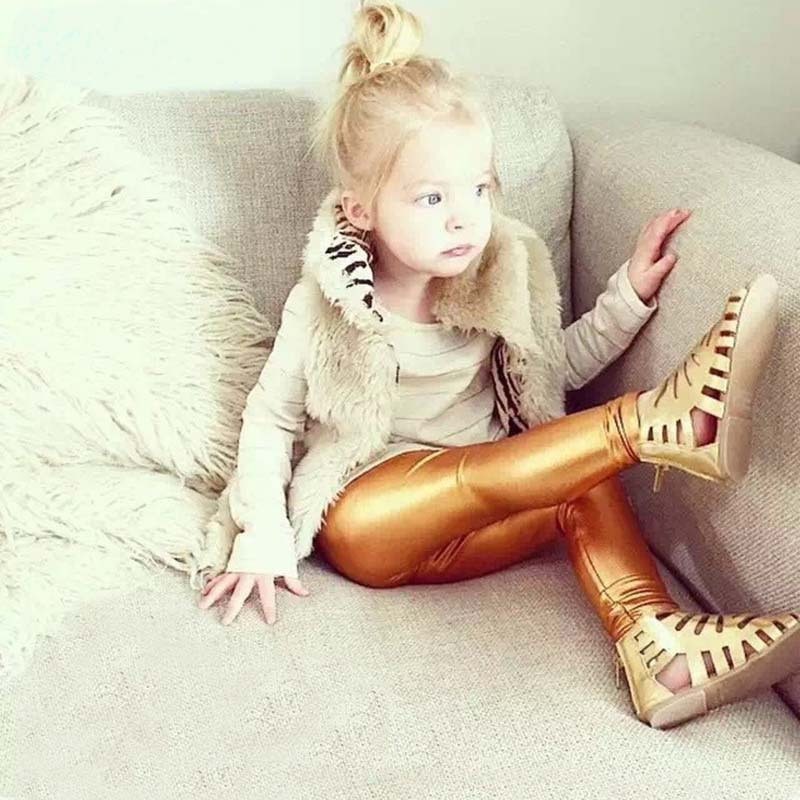 Baby pige metallic skinny skinny bukser leggings afslappet cool cropped børnetøj piger flæse leggings