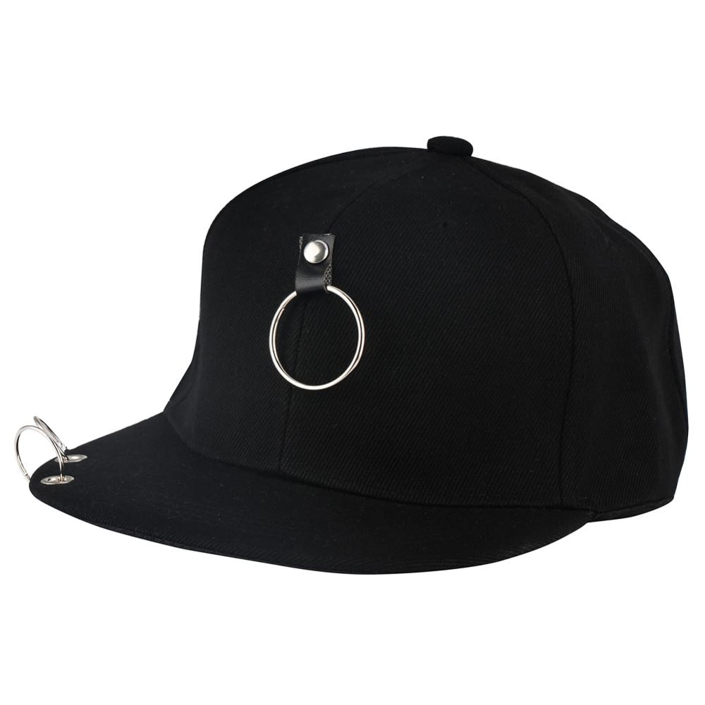 Casquette de Baseball Hip Hop | Noire, écharpe latérale, chaîne Punk Rock Style Piercing, anneau de Sport, respirant os Masculino crâne Jazz papa