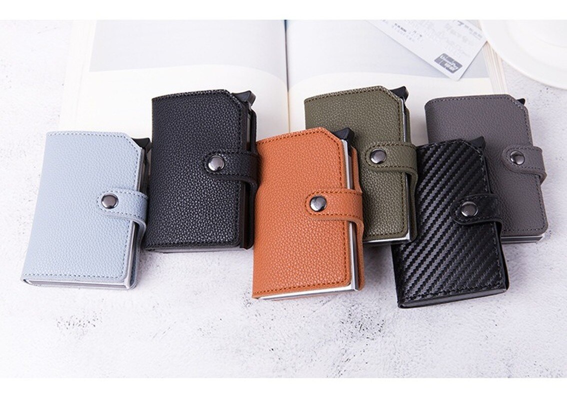 Zovyvol Rfid Blocking Card Portemonnee Mode Credit Card Houder Carbon Fiber Kaarthouder Aluminium Slanke Korte Kaarthouder