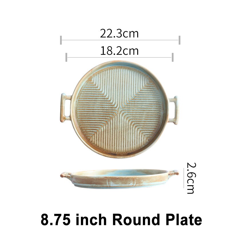 Nordic Keramische Voedsel Schotel Plaat Huishoudelijke Aardewerk Onregelmatige Schotel Salade Schotel Servies Binaural Vierkante Steak Plaat Hotel Vis: 8.75 inch round pan