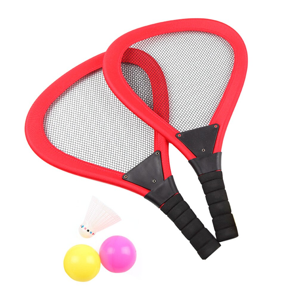 5Pcs Kinderen Doek Tennisracket Strand Rackets Beachball Racket Kids Outdoor Benodigdheden (Rood 2 Stuks Racket, 1Pc Badminton, 2Pcs Oce