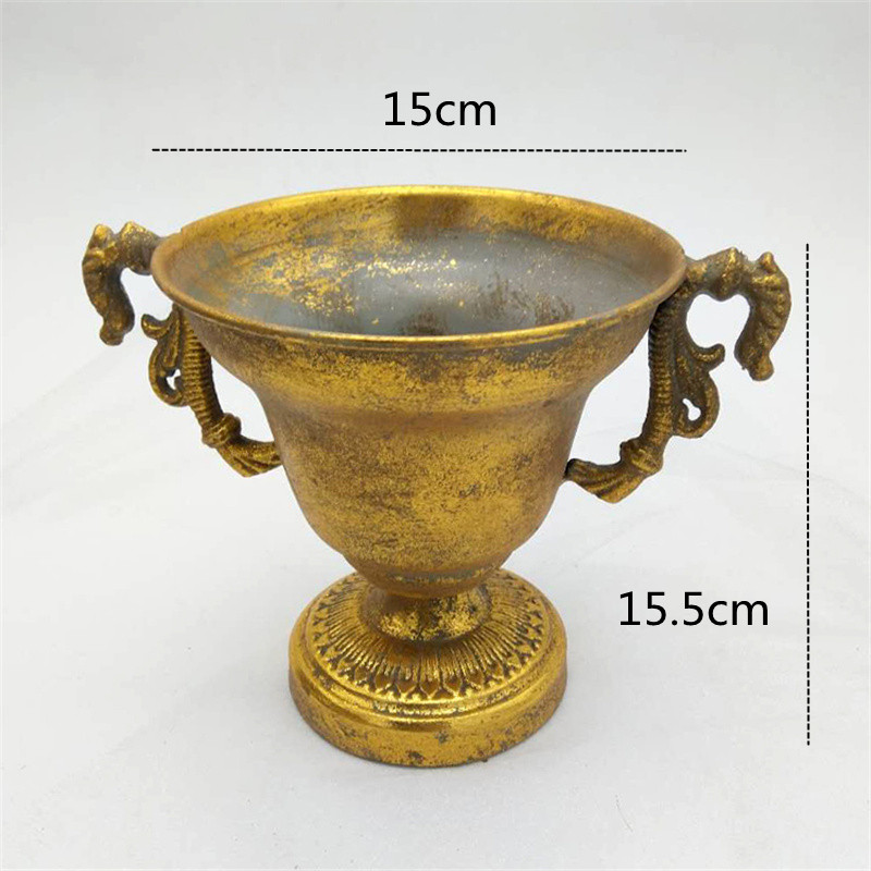 Roman Column Vase Flower Class Succulent Planter French Trophy Flower Weng Retro Distressed Wrought Iron Flower Home Furnishings