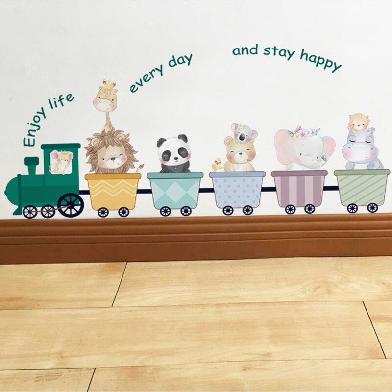 Cartoon Wall Decals Cute Animal Train DIY Vinyl Wall Stickers Removable Wallpaper for Kids Room Bedroom Nursery