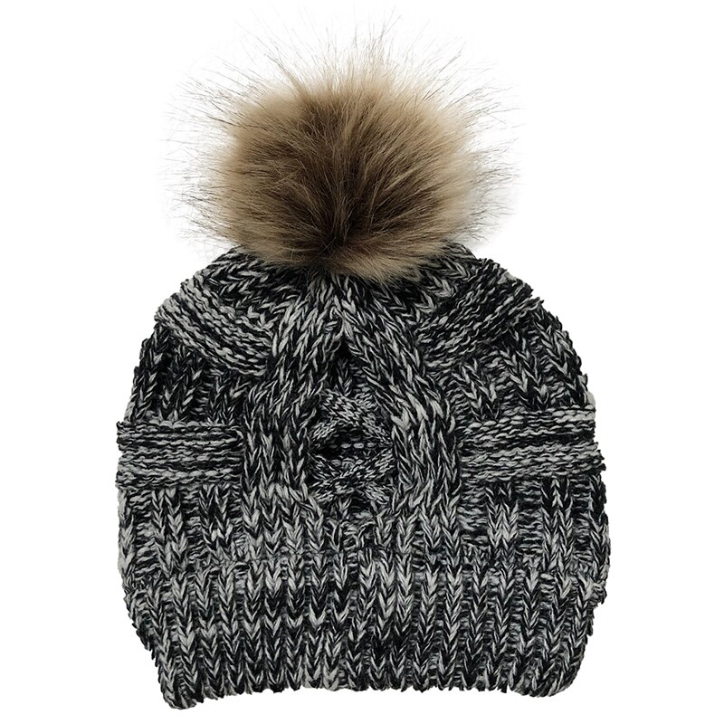 Dames wollen muts, muts met ronde kop, accessoires, gebreide muts, hoofddeksel, kruismuts, hoofddoek, haarbal, elastisch, winterwarm